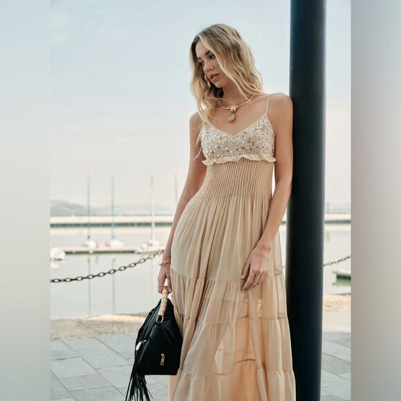 Commense Semi-Sheer Embroidered Bustier Tiered Dress - Picture 2 of 4